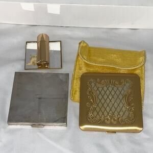 VTG NEW WADSWORTH GOLD TONE & PILCHER SILVER PLATED & NIBS HOLD TITE COMPACTS